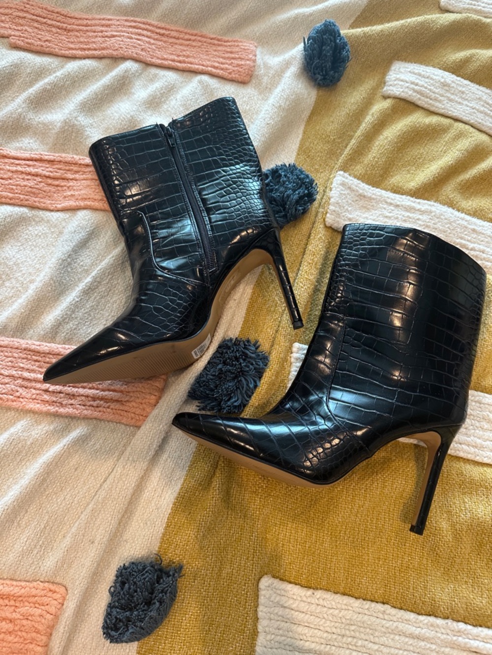 Express Black Croc-Embossed Stiletto Ankle Boots